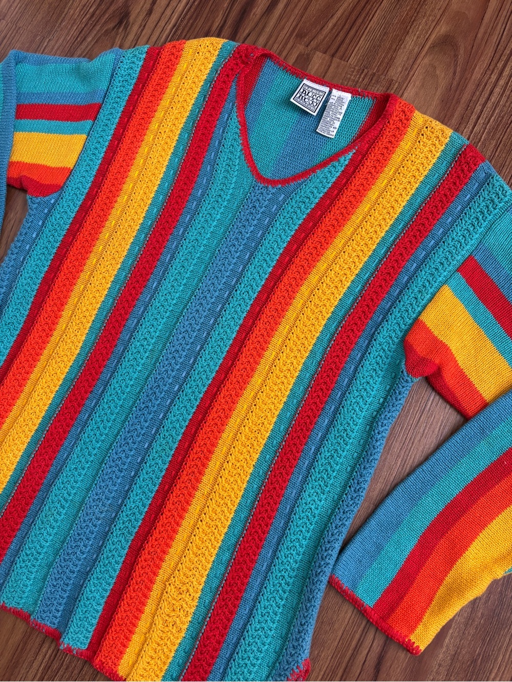VTG 90s Funky Rainbow Knit Sweater with Retro Vibes - Picture 2 of 8